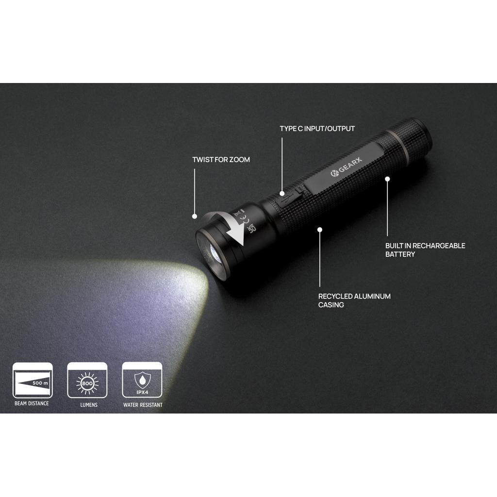 Lanternă mare din aluminiu reciclat RCS, reîncărcabilă prin USB Gear X black