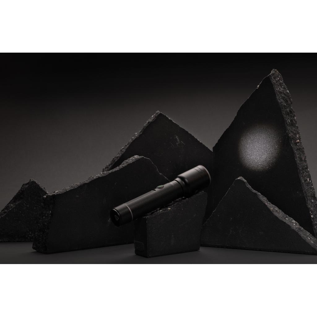 Lanternă heavy duty, din aluminiu reciclat RCS, reîncărcabilă prin USB black