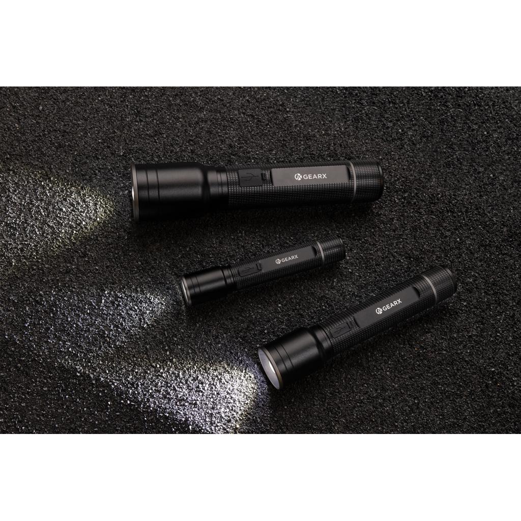 Lanternă heavy duty, din aluminiu reciclat RCS, reîncărcabilă prin USB black