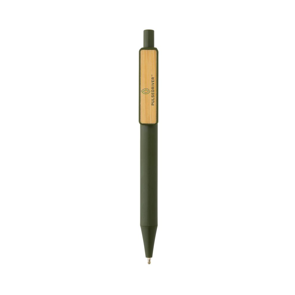 Stilou cu clips din bambus GRS RABS green