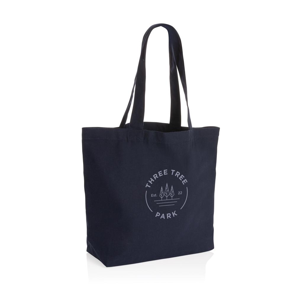 Geantă shopper din pânză reciclată 240 gsm cu buzunar, necolorată Impact Aware™ navy