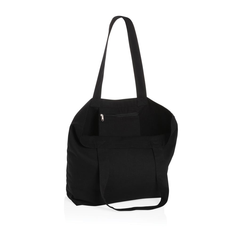 Geantă shopper din pânză reciclată 240 gsm cu buzunar, necolorată Impact Aware™ black