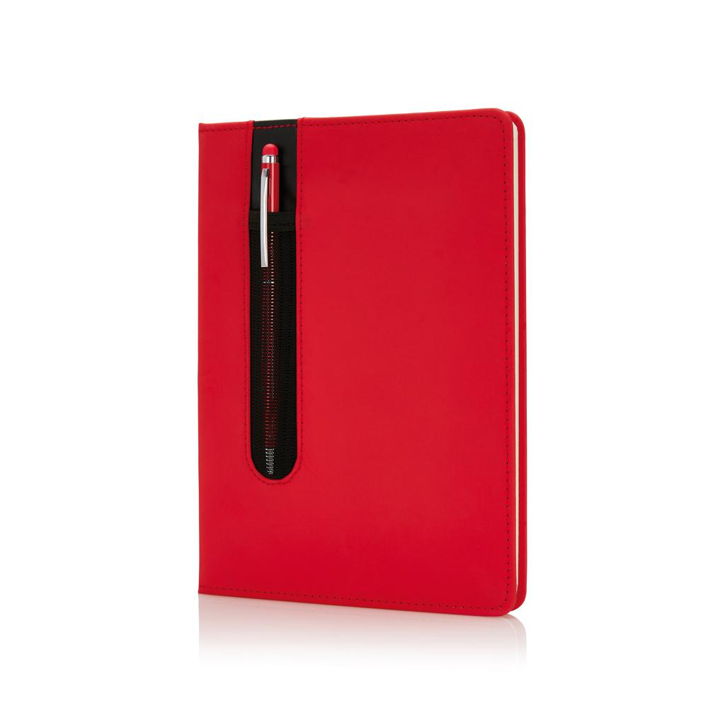 Carnet standard A5 cu copertă tare din PU și pix cu stylus red
