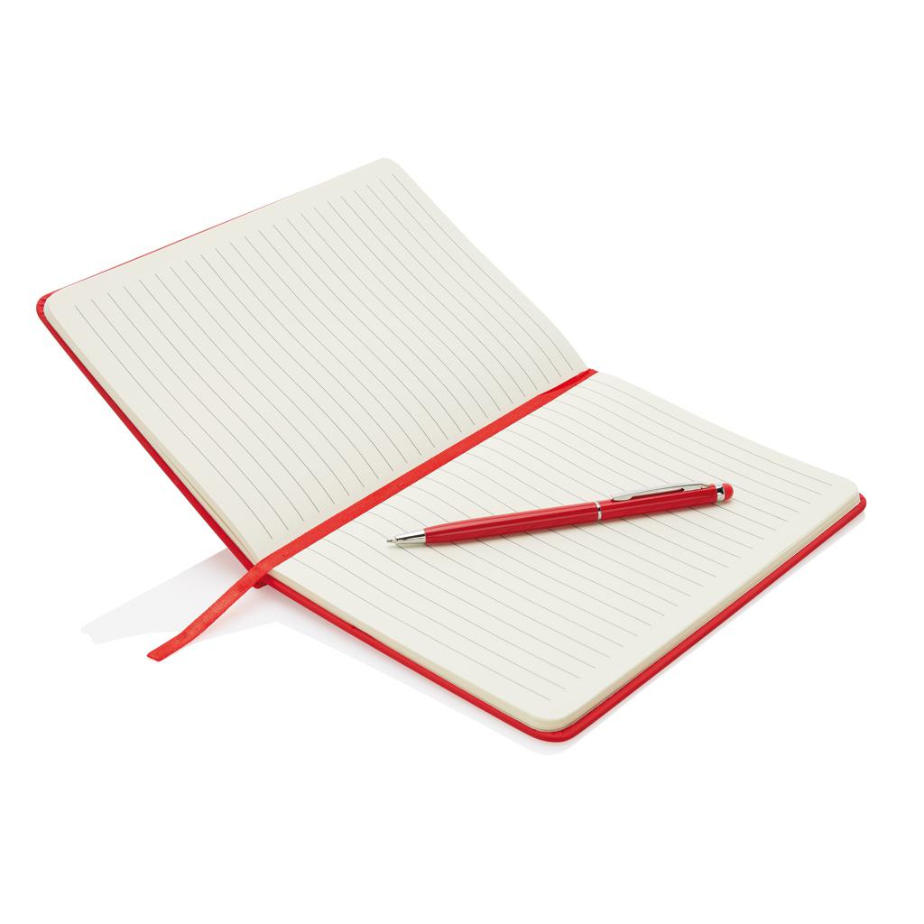 Carnet standard A5 cu copertă tare din PU și pix cu stylus red