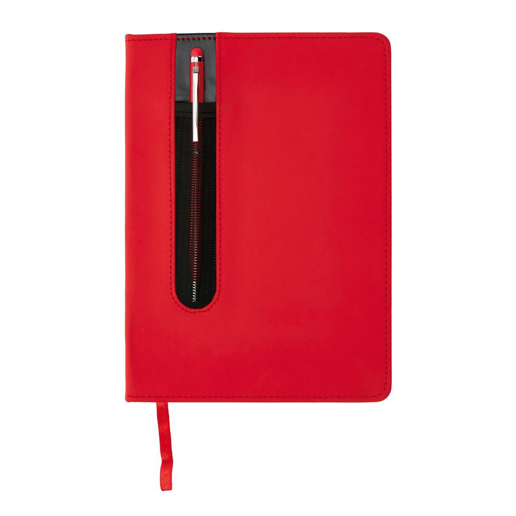 Carnet standard A5 cu copertă tare din PU și pix cu stylus red