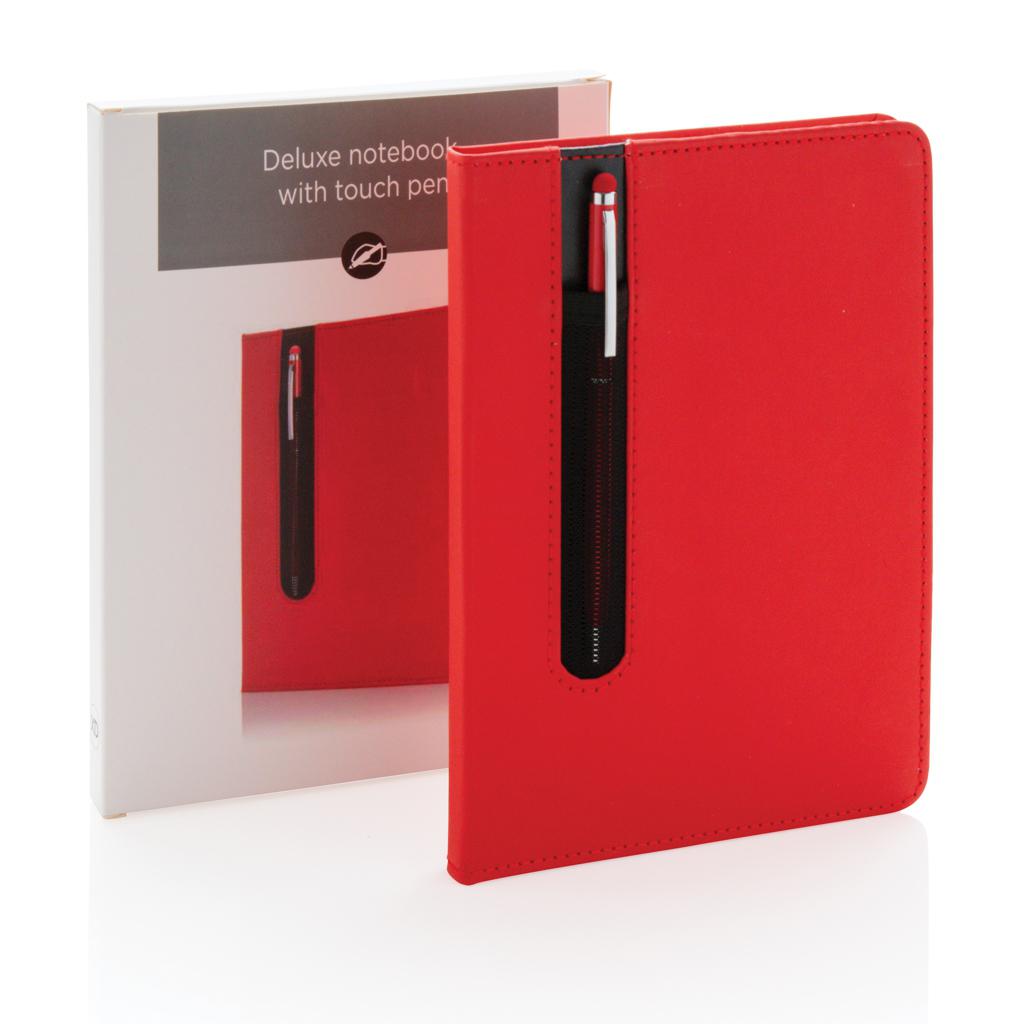 Carnet standard A5 cu copertă tare din PU și pix cu stylus red