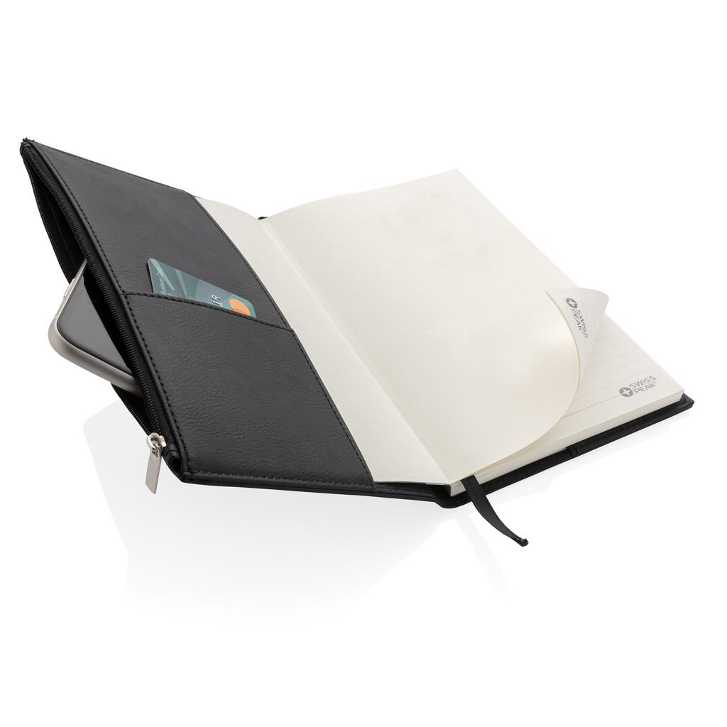 Carnet A5 din PU cu buzunar cu fermoar Swiss Peak  black