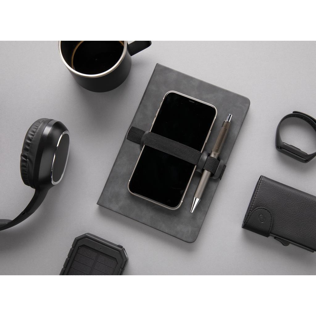 Carnet A5 cu copertă tare din PU, suport pentru telefon și pix grey
