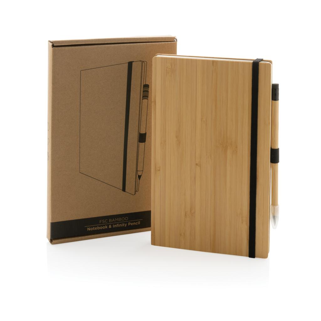 Set carnet din bambus și creion infinity brown