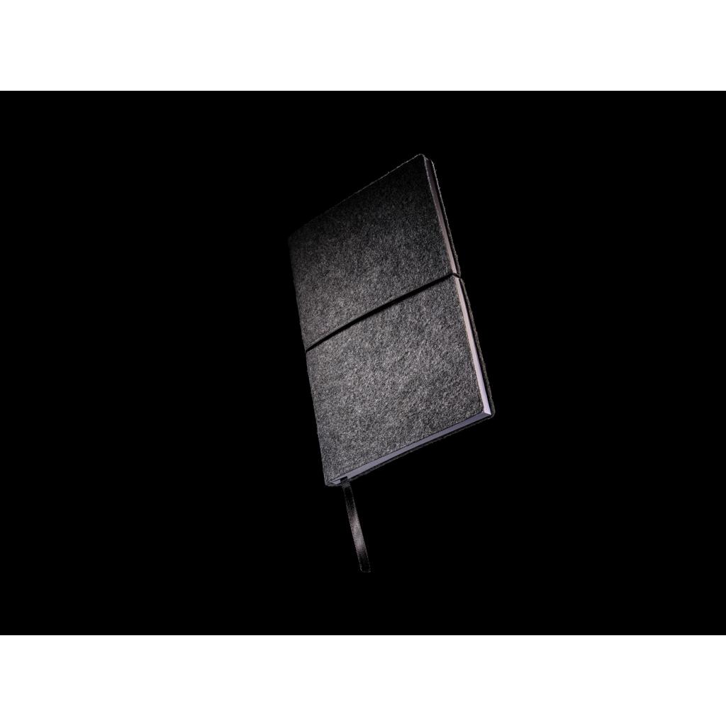 Caiet A5 cu copertă moale din fetru reciclat, certificat GRS grey