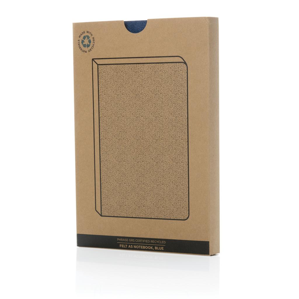 Caiet A5 din fetru reciclat, certificat GRS Phrase blue
