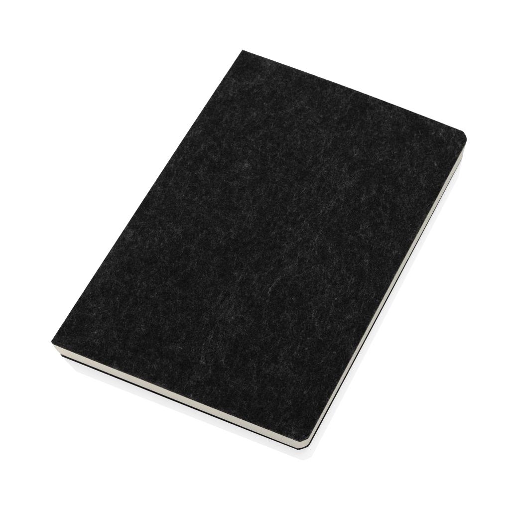 Caiet A5 din fetru reciclat, certificat GRS Phrase black