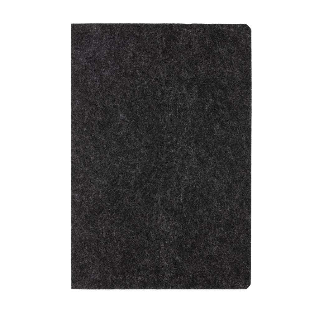 Caiet A5 din fetru reciclat, certificat GRS Phrase black