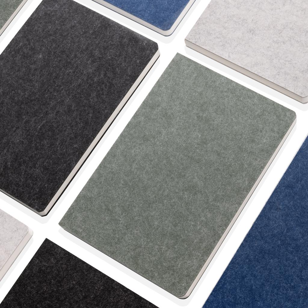 Caiet A5 din fetru reciclat, certificat GRS Phrase green