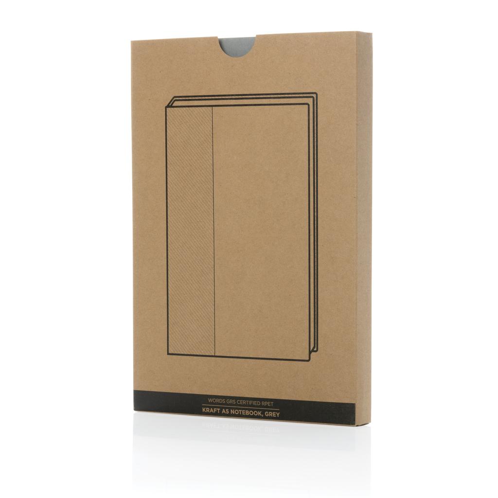 Caiet A5 din kraft și RPET reciclat, certificat GRS Words grey