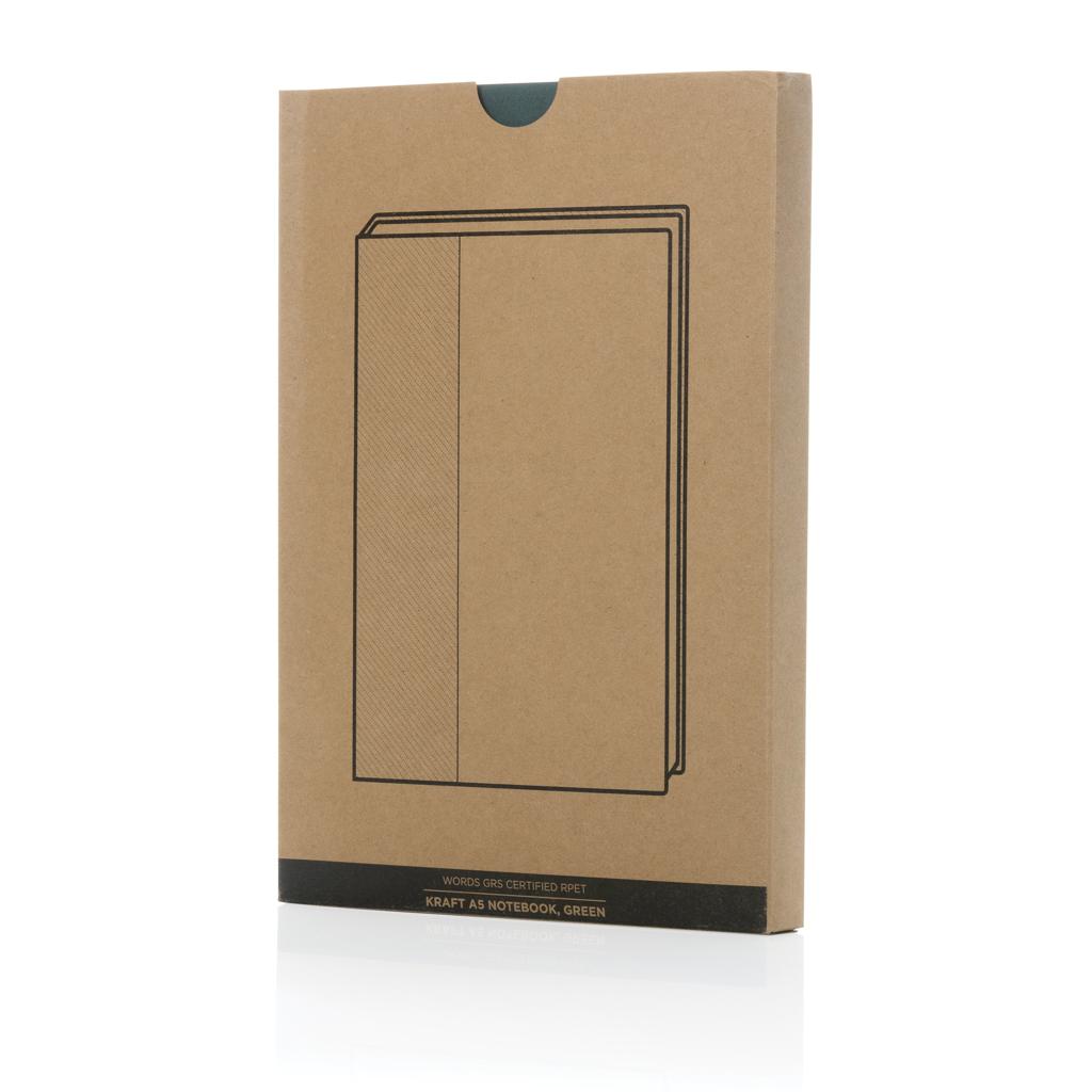 Caiet A5 din kraft și RPET reciclat, certificat GRS Words green