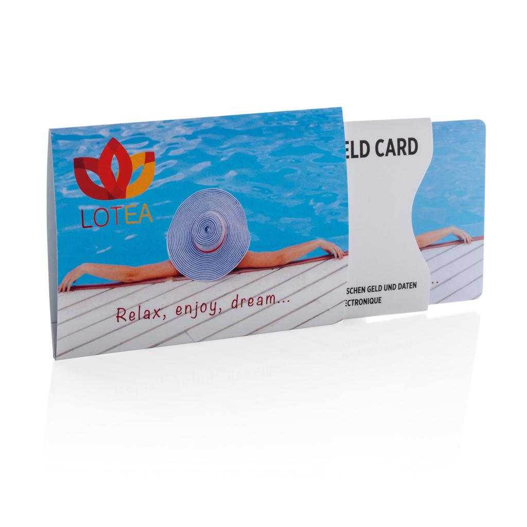Card anti-skiming RFID cu cip activ de bruiaj transparent
