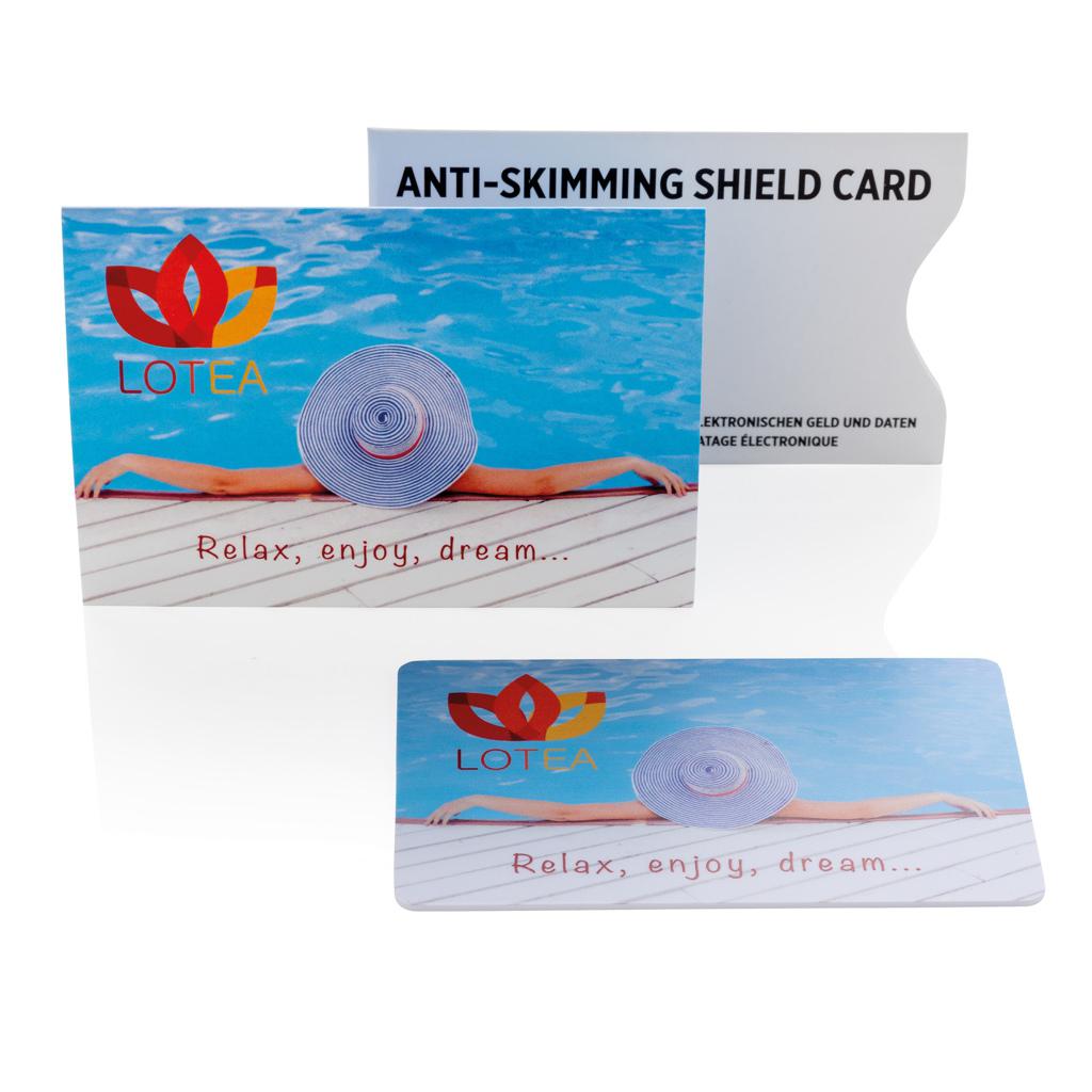 Card anti-skiming RFID cu cip activ de bruiaj transparent