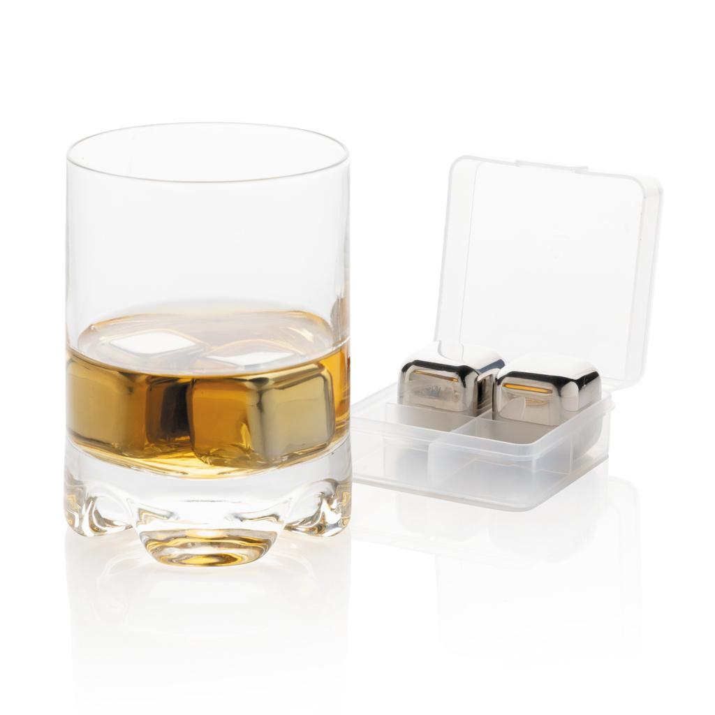 Cuburi de gheață reutilizabile din oțel inoxidabil, set de 4 piese silver