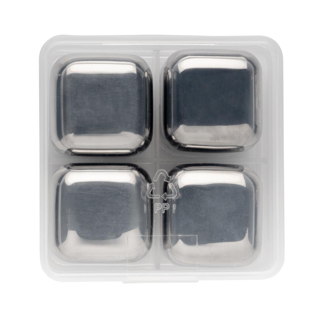 Cuburi de gheață reutilizabile din oțel inoxidabil, set de 4 piese silver