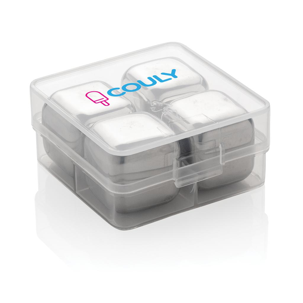Cuburi de gheață reutilizabile din oțel inoxidabil, set de 4 piese silver