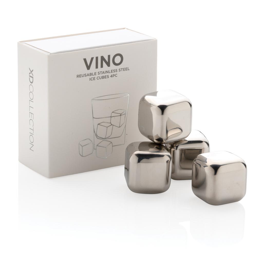 Cuburi de gheață reutilizabile din oțel inoxidabil, set de 4 piese silver