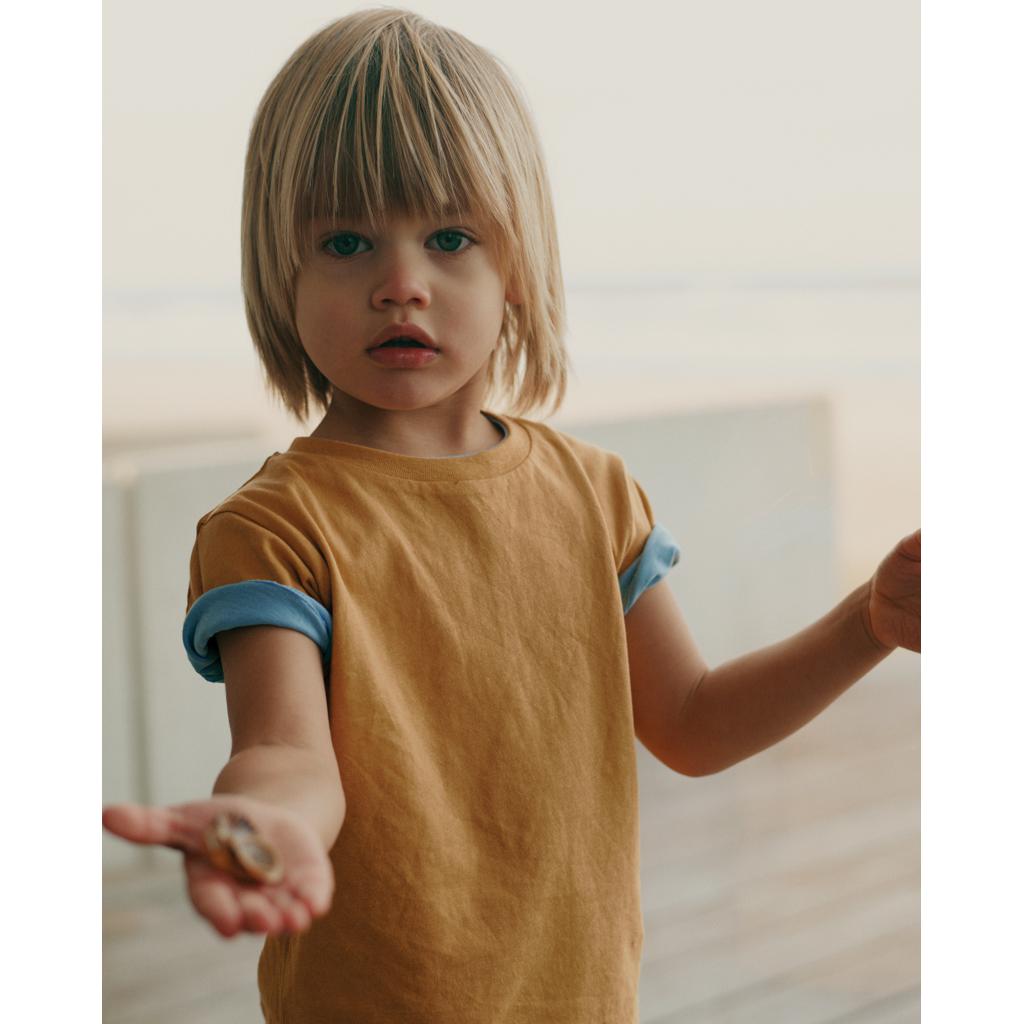 Tricou ușor pentru copii din bumbac reciclat Iqoniq Koli ochre yellow 9 - 10 ani