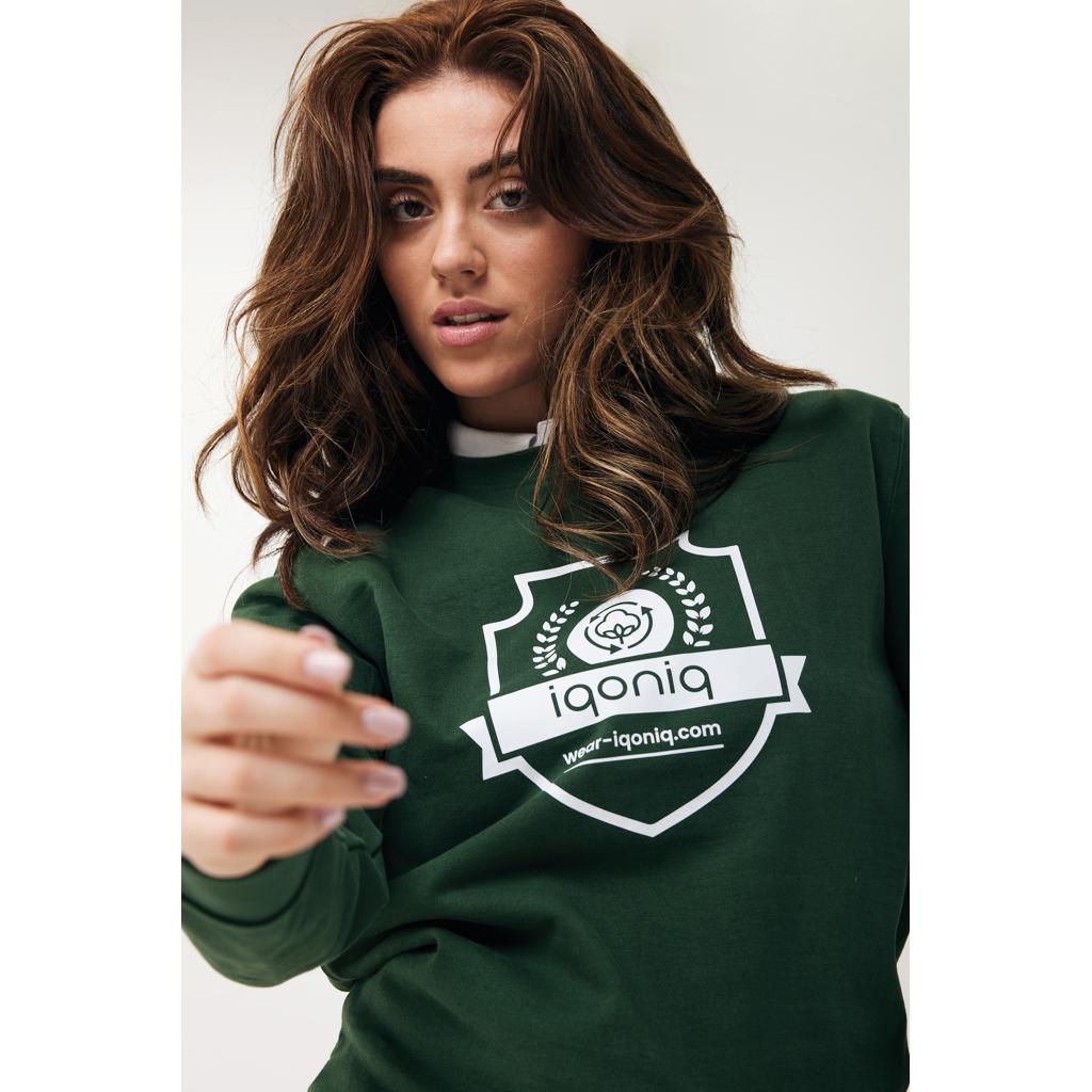 Pulover cu guler rotund din bumbac reciclat Iqoniq Zion forest green 2XS