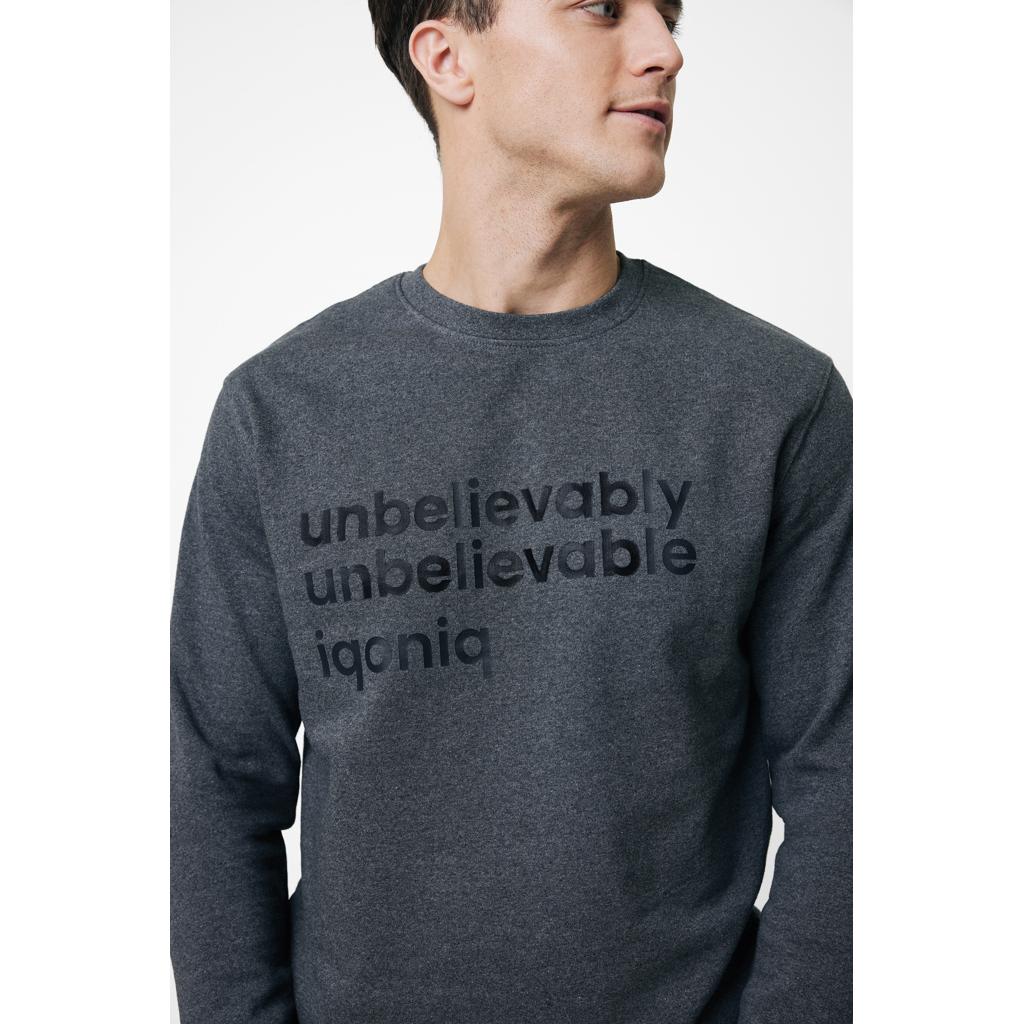 Pulover cu guler rotund din bumbac reciclat, necolorat Iqoniq Denali  heather anthracite 2XS