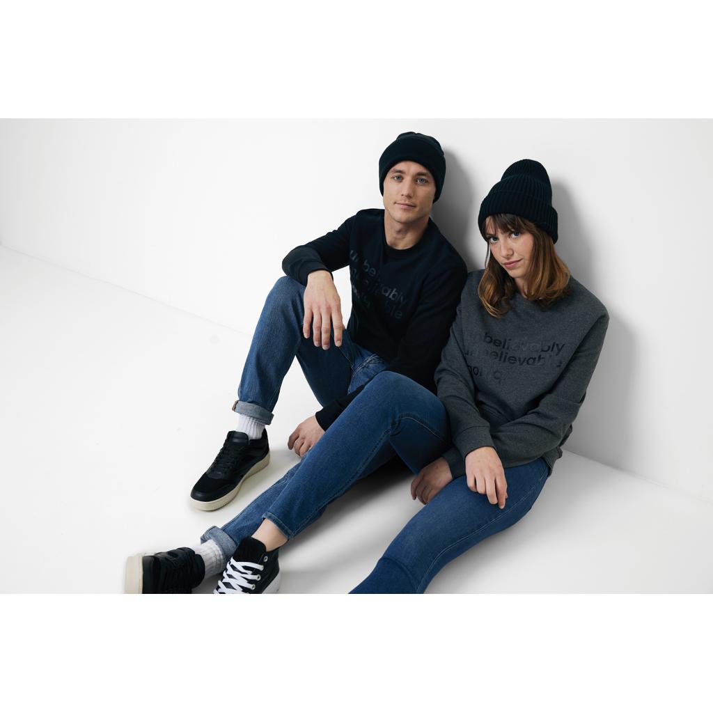 Pulover cu guler rotund din bumbac reciclat, necolorat Iqoniq Denali  heather anthracite 2XS
