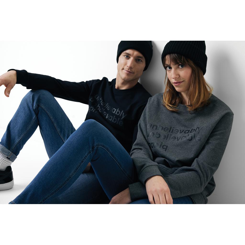 Pulover cu guler rotund din bumbac reciclat, necolorat Iqoniq Denali  heather anthracite 2XS