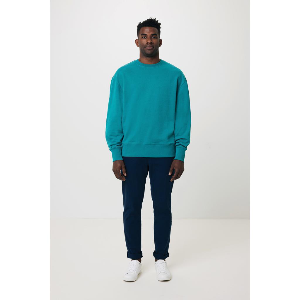 Pulover relaxat cu guler rotund  din bumbac reciclat Iqoniq Kruger verdigris XL