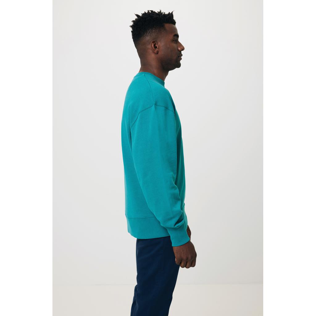 Pulover relaxat cu guler rotund  din bumbac reciclat Iqoniq Kruger verdigris XL