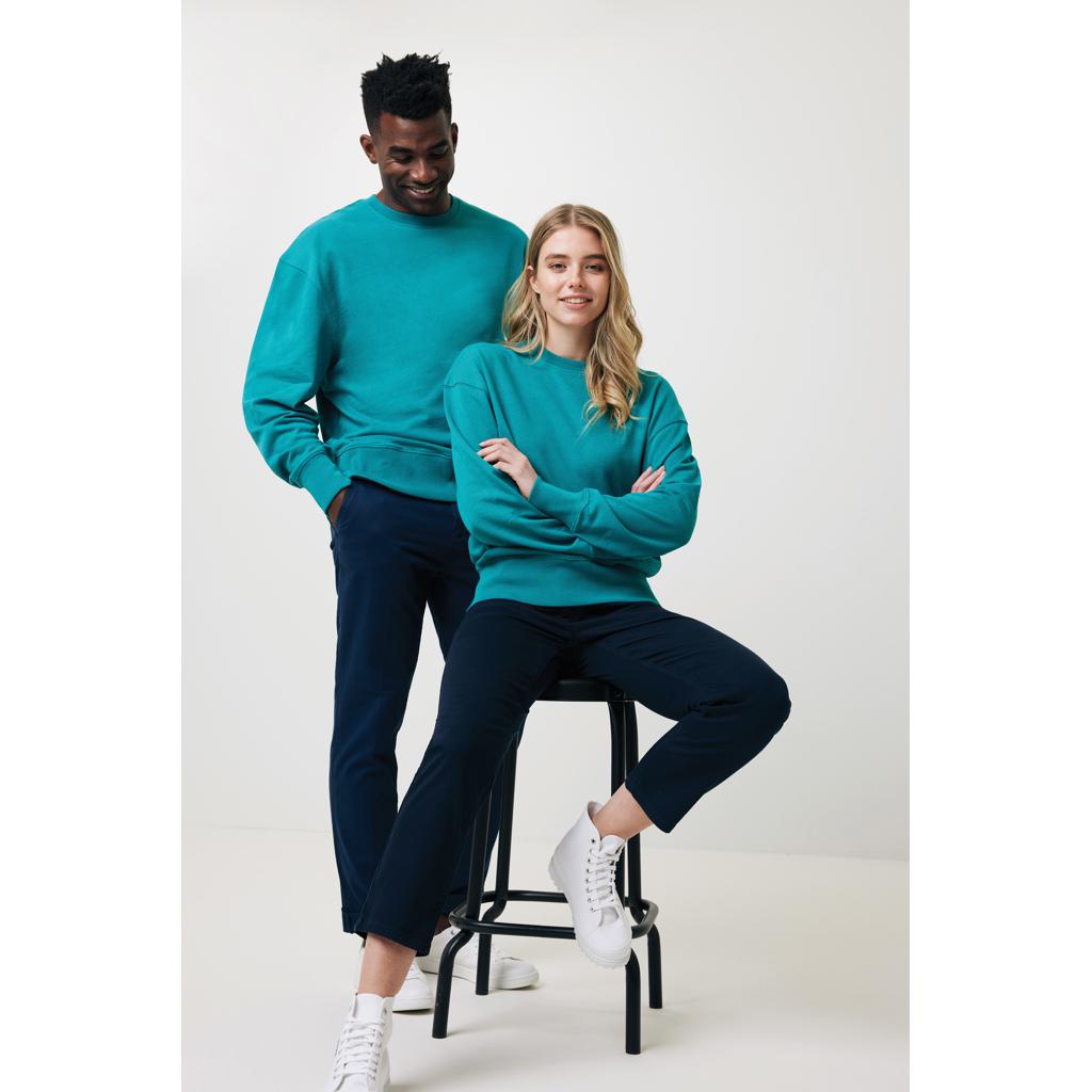 Pulover relaxat cu guler rotund  din bumbac reciclat Iqoniq Kruger verdigris XL