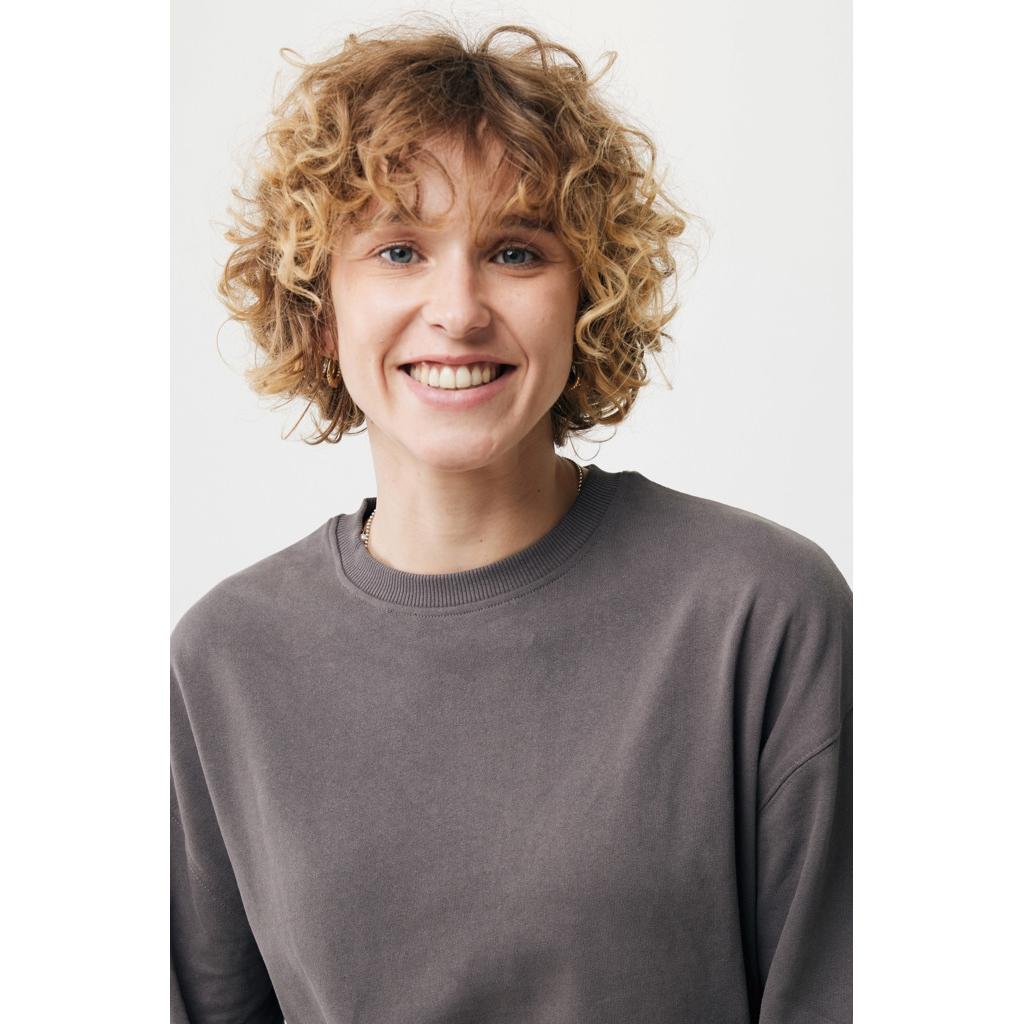 Pulover relaxat cu guler rotund  din bumbac reciclat Iqoniq Kruger anthracite XS