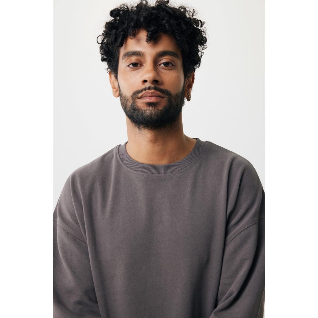 Pulover relaxat cu guler rotund  din bumbac reciclat Iqoniq Kruger anthracite XS
