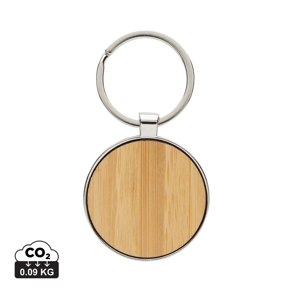 RCS recycled zinc alloy round keychain with bamboo silver