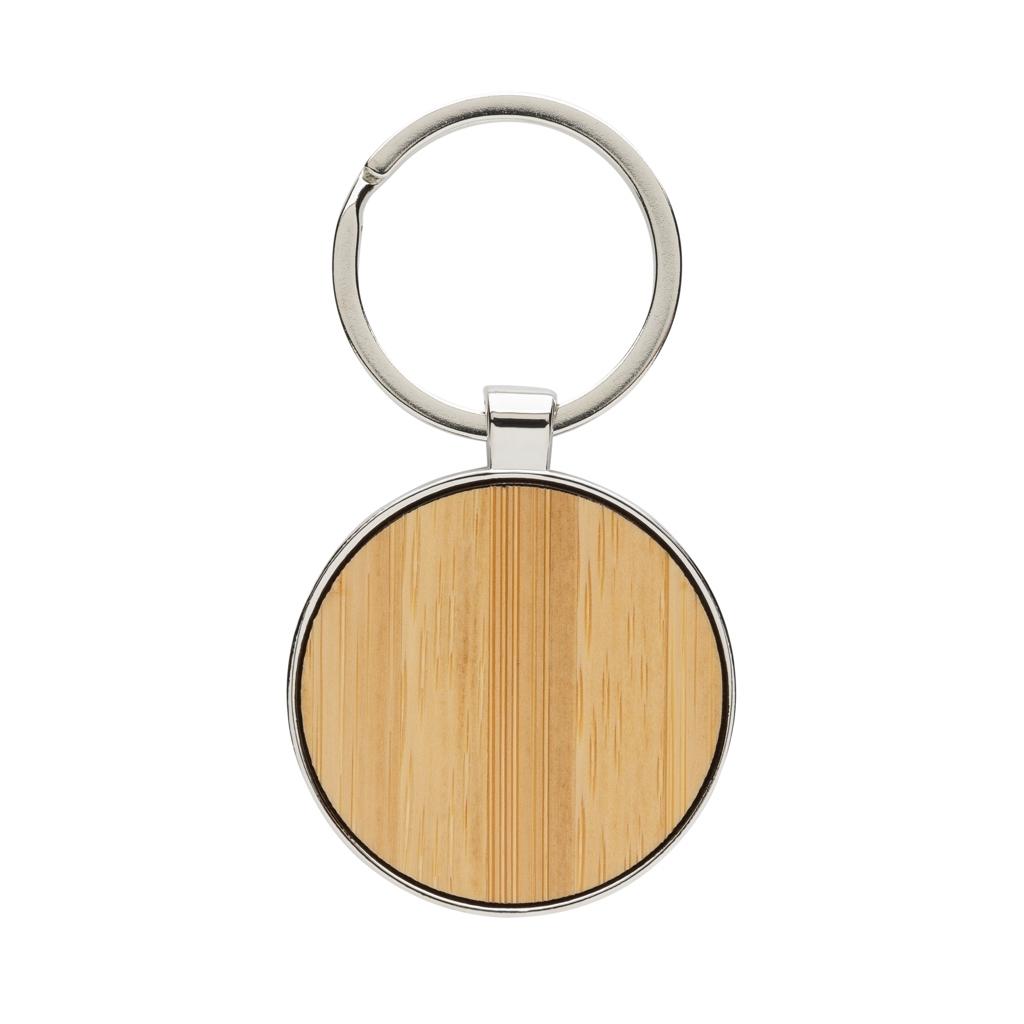 RCS recycled zinc alloy round keychain with bamboo silver