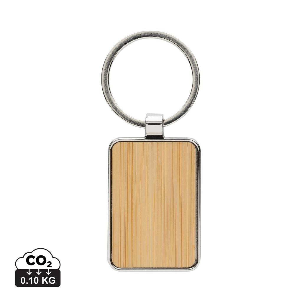 RCS recycled zinc alloy rectangle keychain with bamboo silver