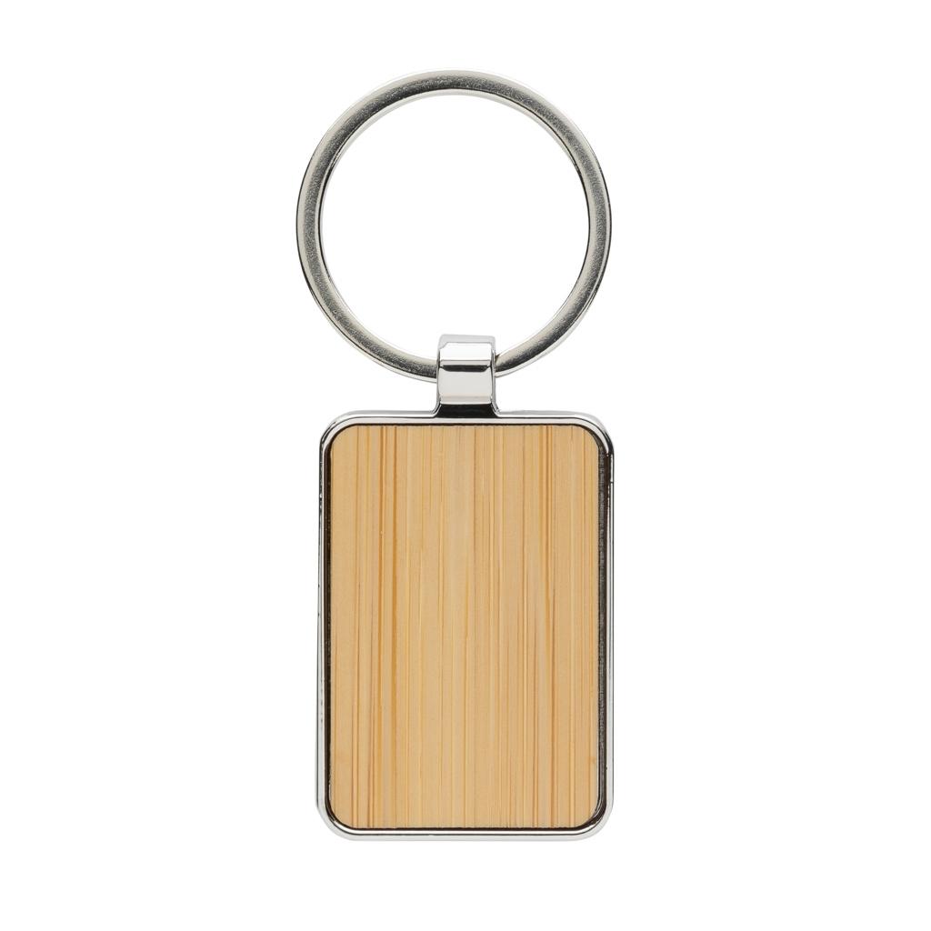 RCS recycled zinc alloy rectangle keychain with bamboo silver