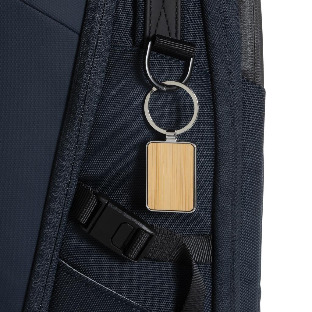 RCS recycled zinc alloy rectangle keychain with bamboo silver
