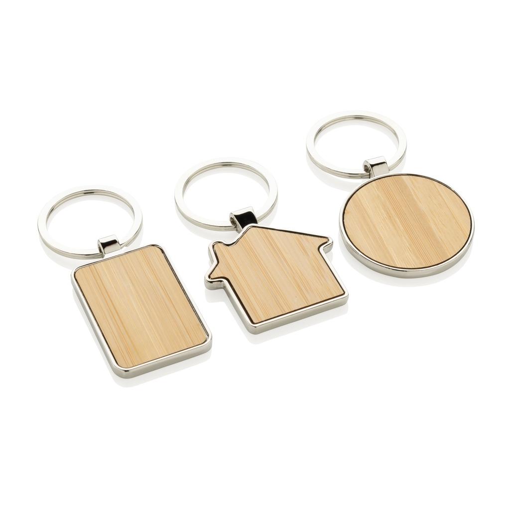 RCS recycled zinc alloy rectangle keychain with bamboo silver