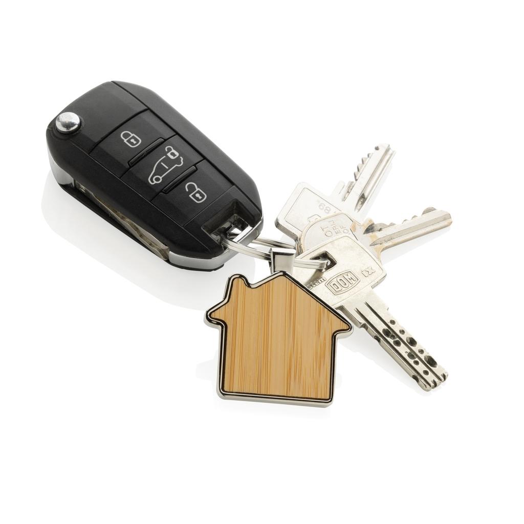 RCS recycled zinc alloy house keychain with bamboo silver