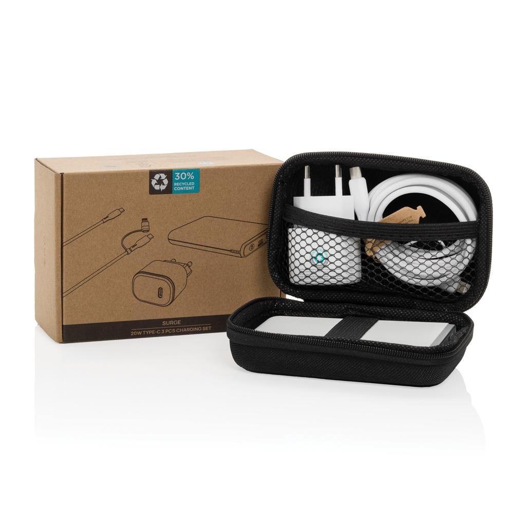 Surge RCS recyled PET 20W type C 3 pcs charging set black