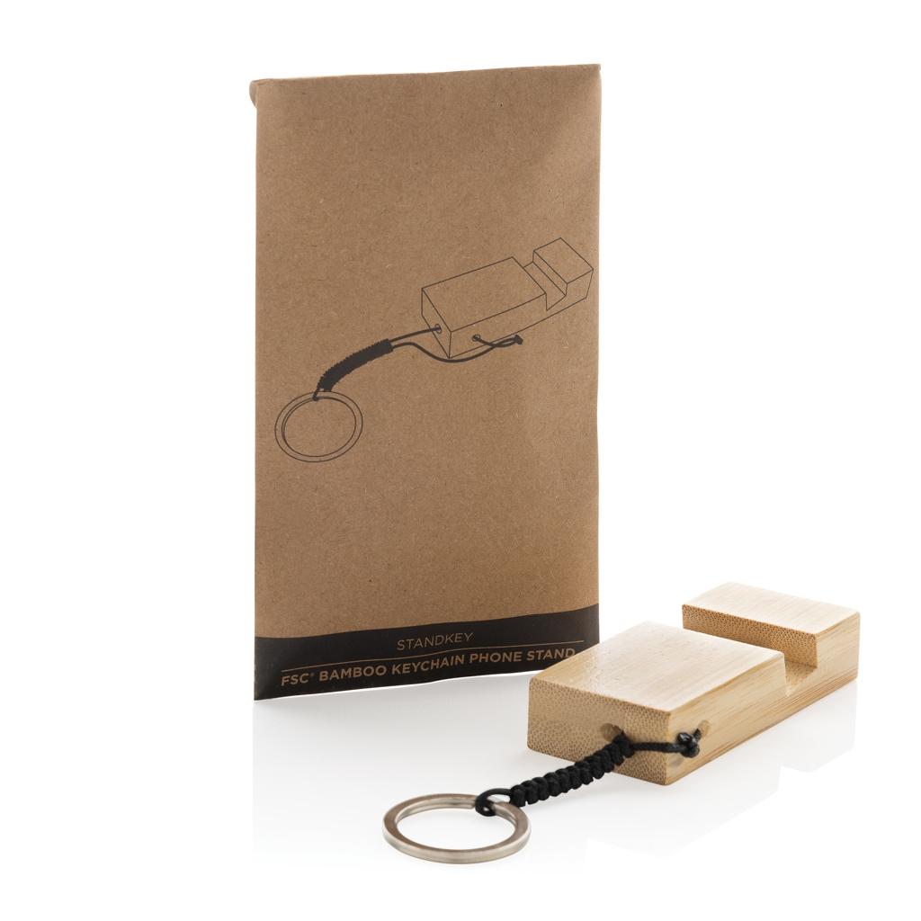 Standkey bamboo keychain phone stand brown