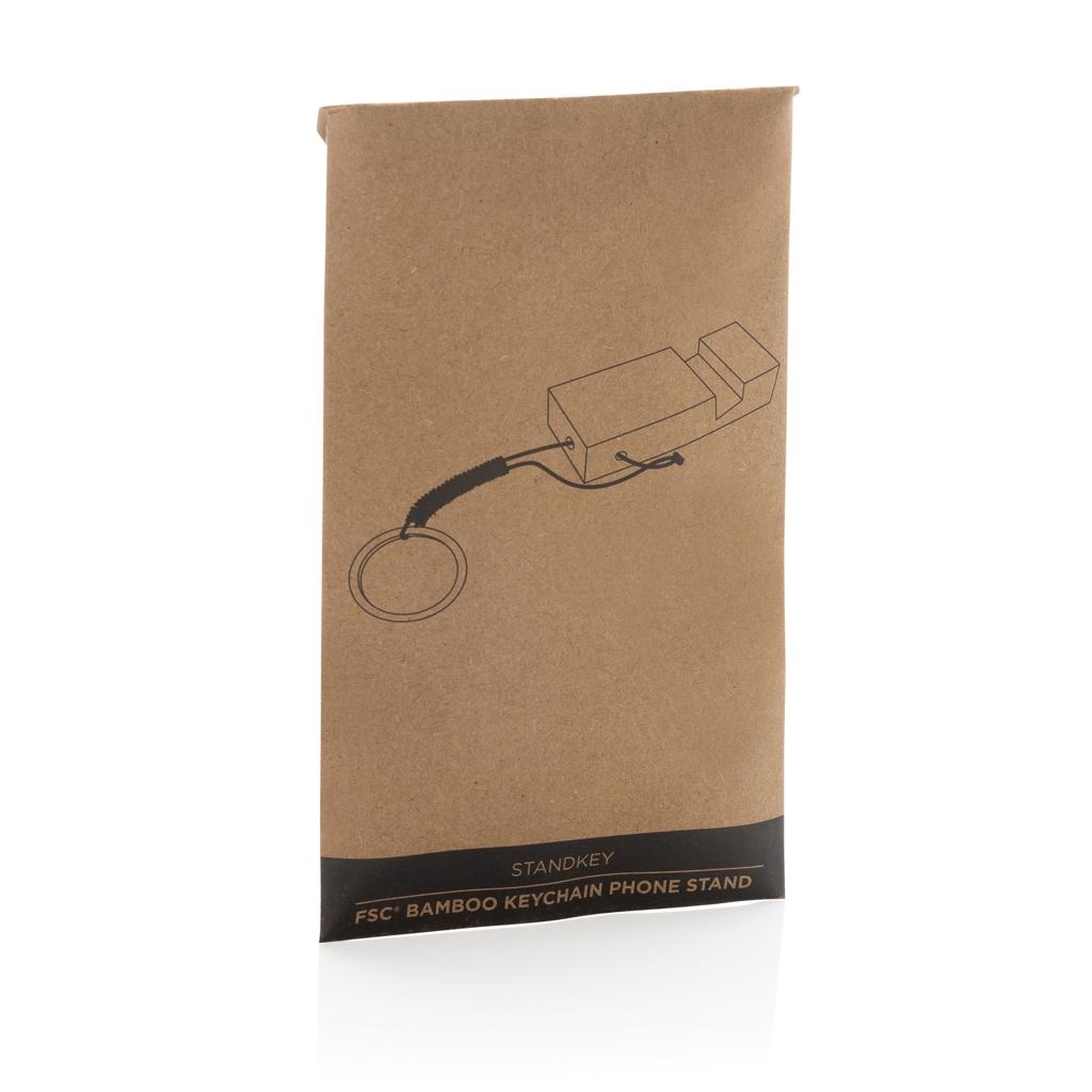 Standkey bamboo keychain phone stand brown