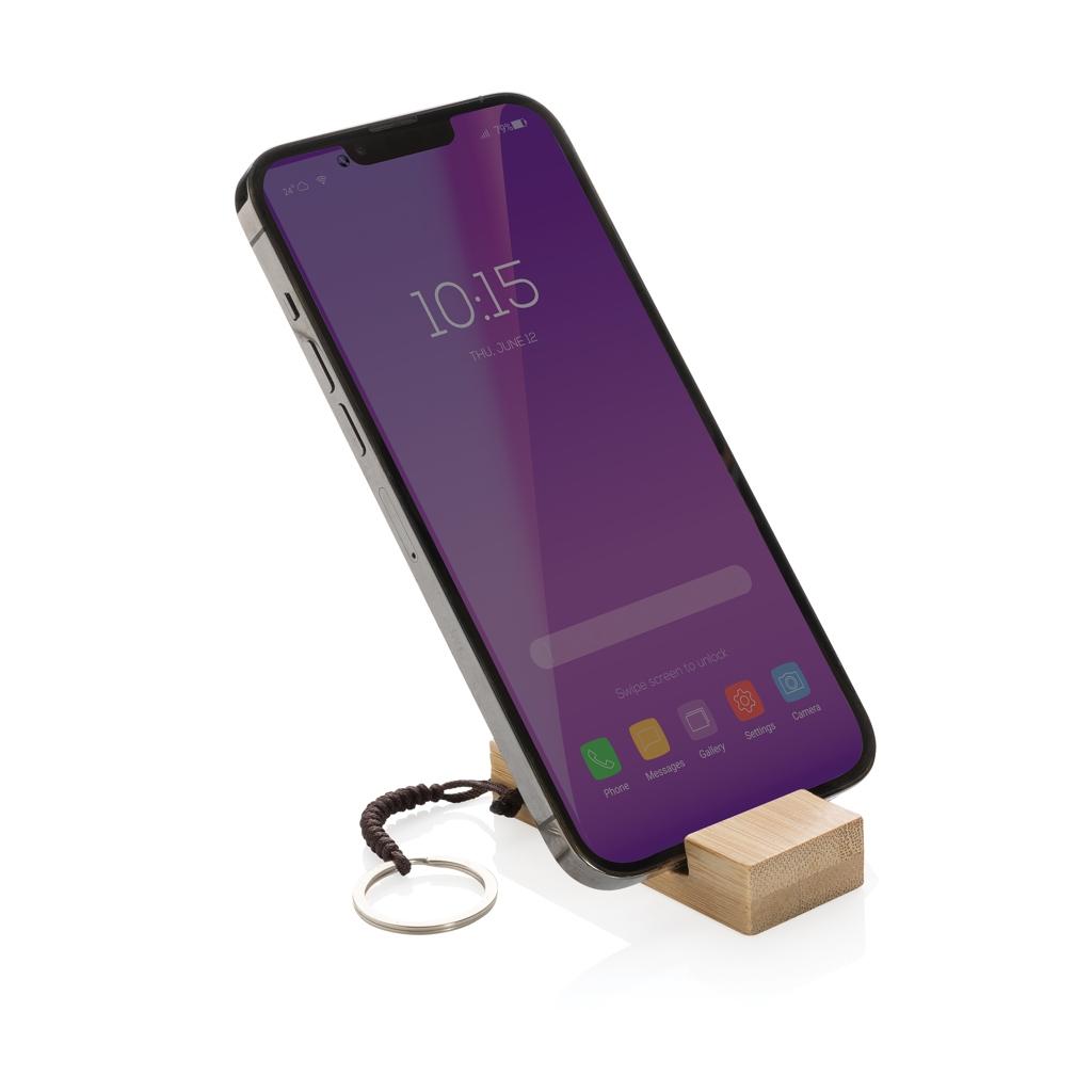 Standkey bamboo keychain phone stand brown
