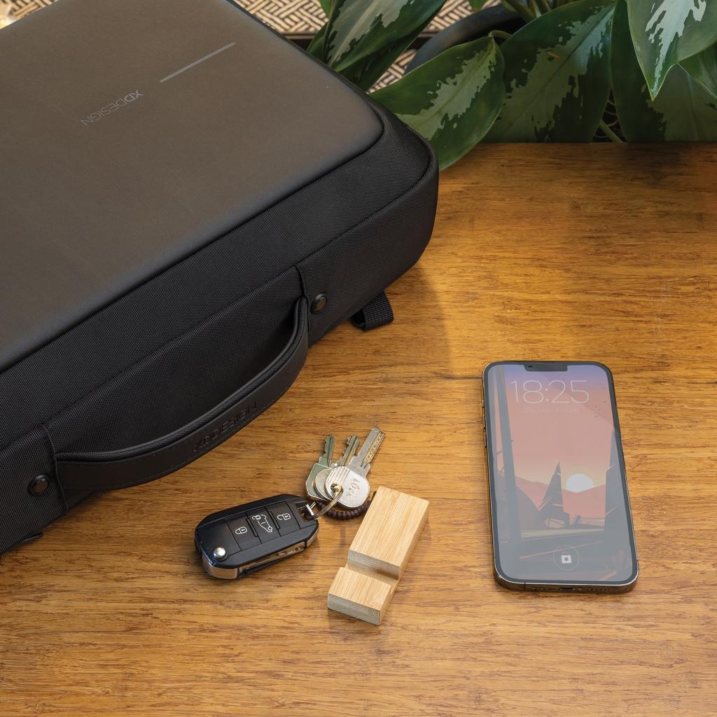 Standkey bamboo keychain phone stand brown