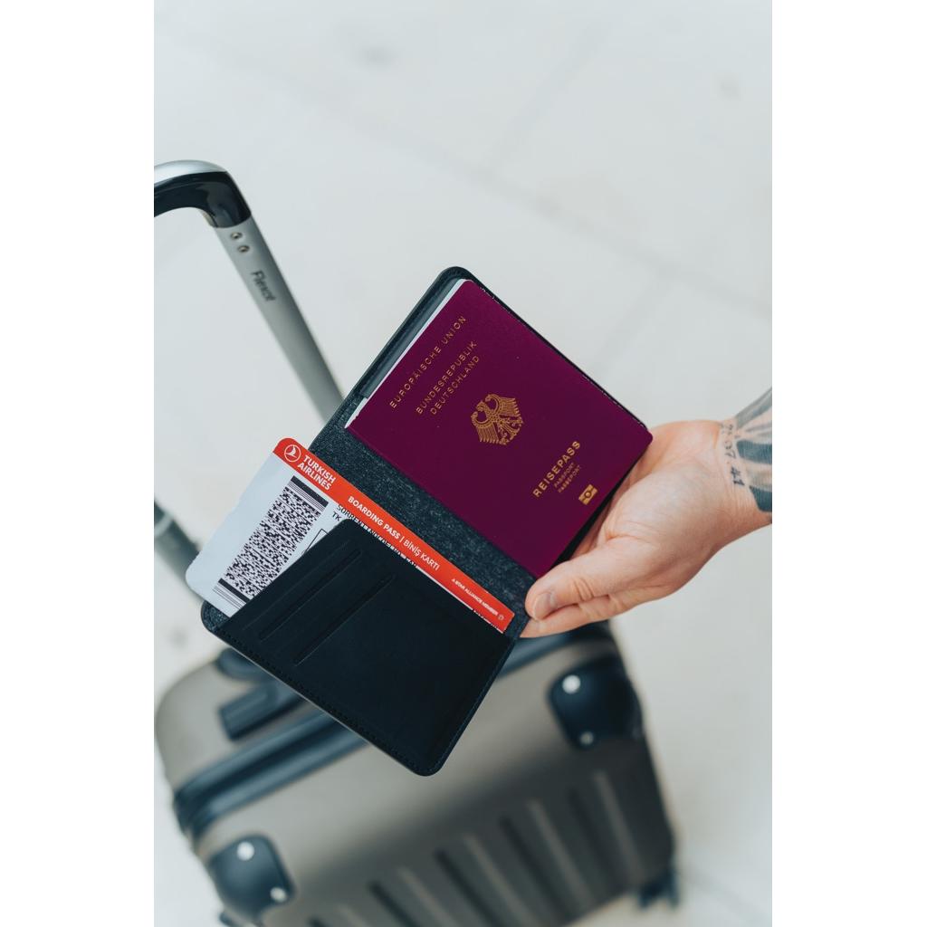 Trackmate RCS rpolyester passport holder worldwide locating black