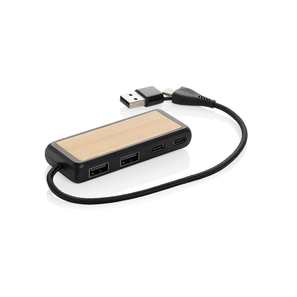 Link RCS recycled plastic and bamboo dual Input USB hub black